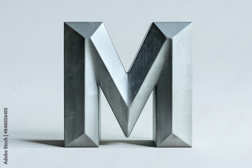 Poster A single metal letter M on a plain white background, suitable for use in branding or design projects