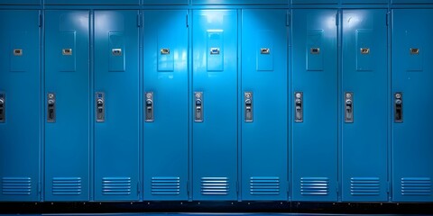 Americanstyle blue school lockers for students in a traditional educational setting. Concept School Lockers, American Style, Blue Color, Traditional Setting, Students