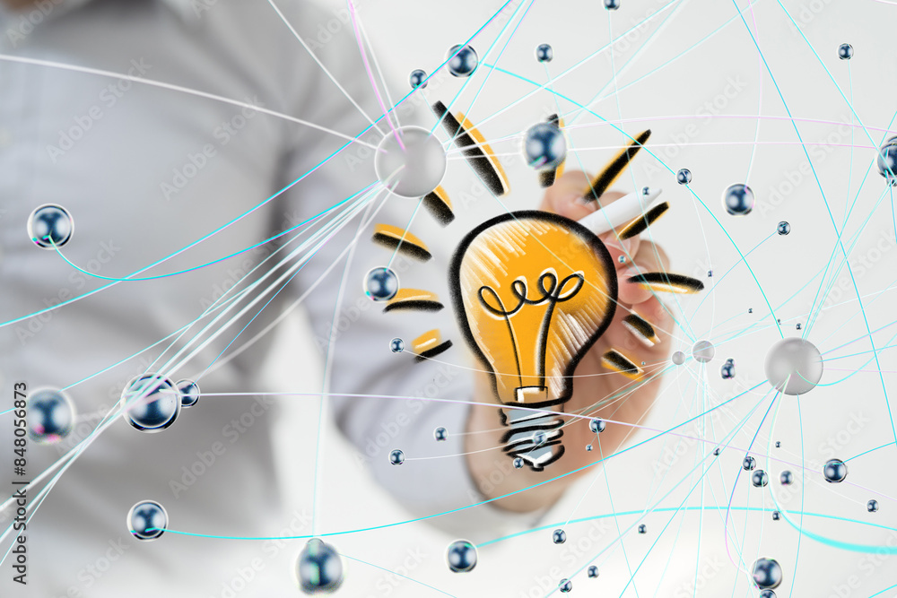 Poster neural network 3d illustration. big data and cybersecurity
