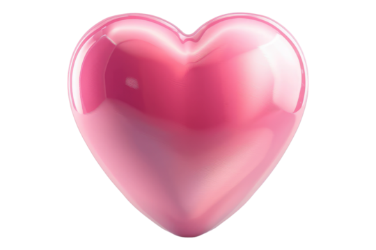 Glossy pink heart icon isolated on transparent background
