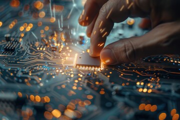 Businessman touching Brain CPU chip, 