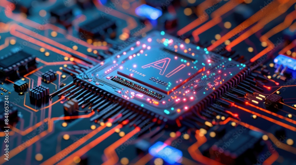 Poster close-up of advanced microchip for artificial intelligence