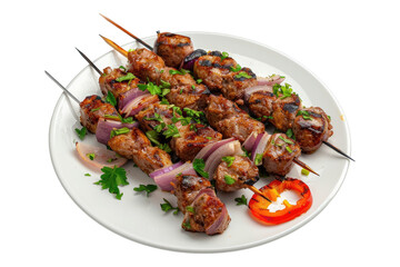 Fototapeta premium Grilled kebab on white plate isolated on transparent background