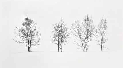 Fototapeta premium Sketching Trees on a Blank White Background