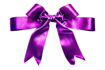 Purple ribbon bow isolated on transparent background