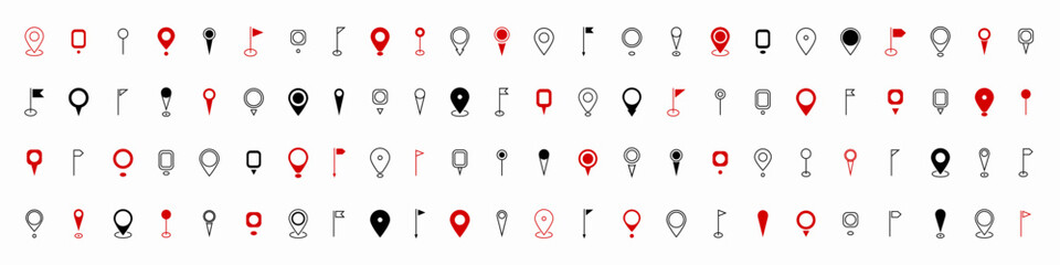 Map pin place marker. Modern Map marker pointer logo icon set. GPS pin symbol collection. Set location pin icon. Destination symbol. Flat style. Vector illustration.