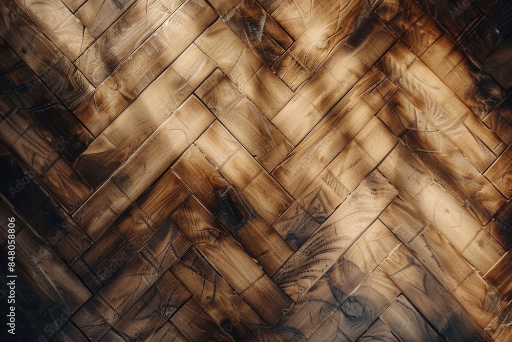 Poster A detailed view of a wooden floor with a repeating geometric pattern