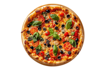 Vegetarian pizza isolated on transparent background