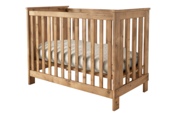 Wooden baby crib isolated on transparent background