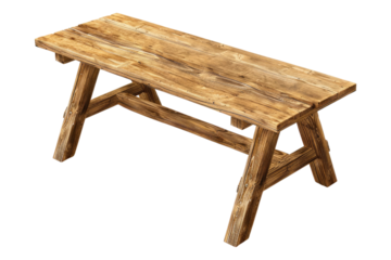 Wooden oak table with legs isolated on transparent background