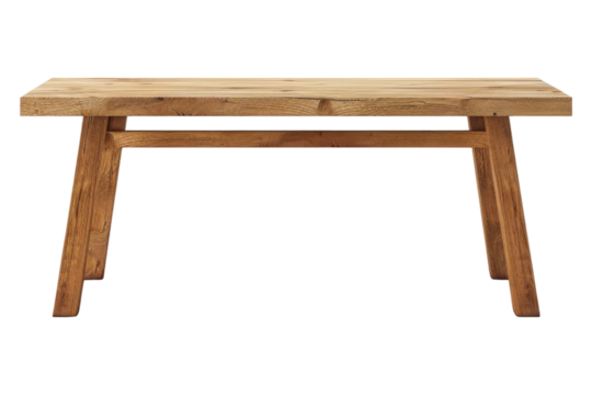 Wooden oak table with legs isolated on transparent background