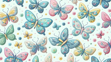 Whimsical Pastel Floral Embroidery Seamless Patterns With Embroidered Floral Butterflies