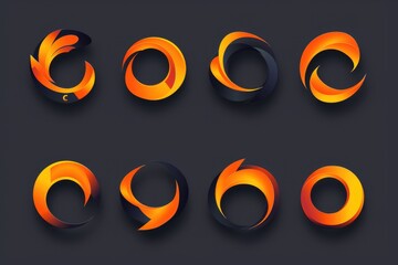 Six different shapes of fire on a dark background
