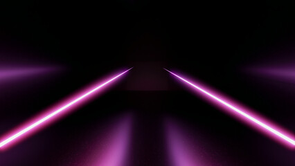 Abstract minimal neon background with glowing line. Futuristic corridor with light neon background. Fluorescent ultraviolet light, colorful laser neon lines, geometric endless tunnel. 3d rendering