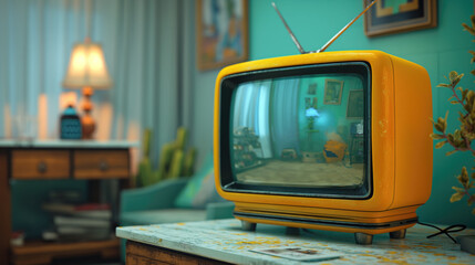 Retro television set in the old style room