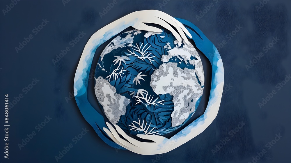Poster stylized digital globe with floral patterns representing global connectivity and diversity