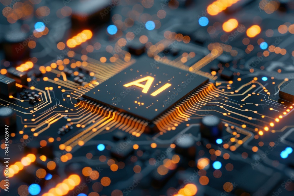 Poster ai text on computer printed circuit board
