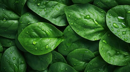 Fototapeta premium fresh organic spinach leaves, water drops, 