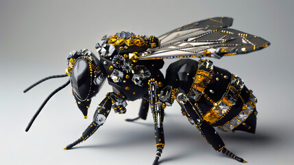 Fototapeta premium A sculpture of a bee made from metal.