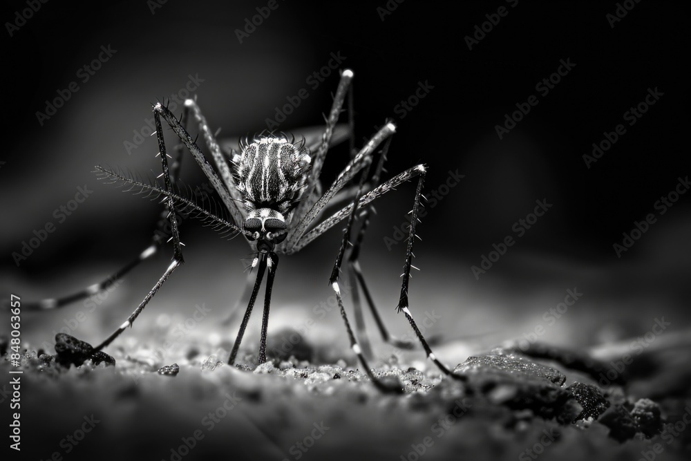 Wall mural A close-up photo of a mosquito in monochrome