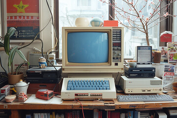 old heavy desktop computer from the 90s, vintage technology