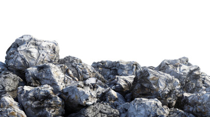 Pile of Metallic Rocks cliff cut out transparent isolated on white background PNG file