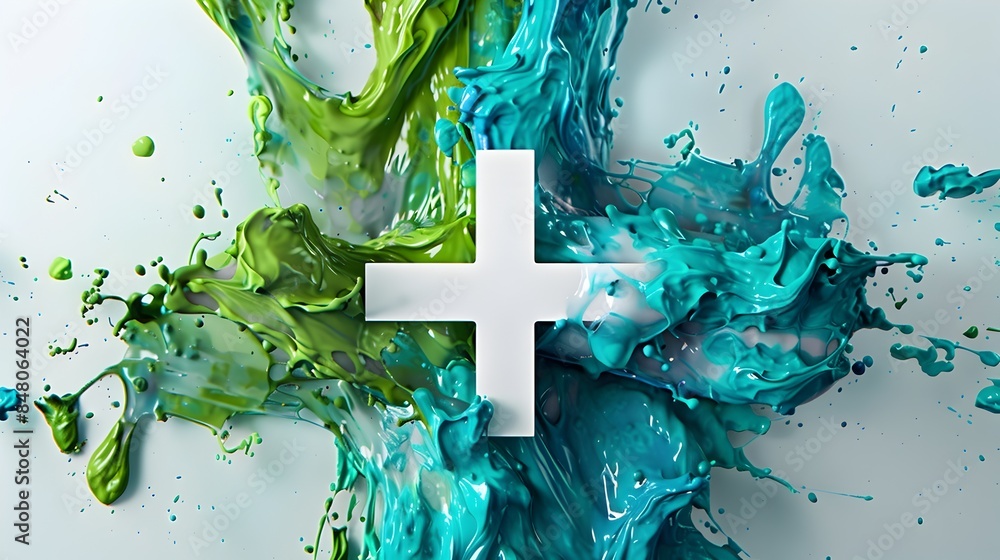 Poster vibrant abstract splash of colorful fluid ink in dynamic motion