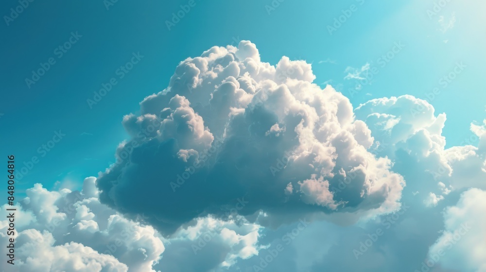 Poster a cloud floating in the blue sky with fluffy white texture and soft edges