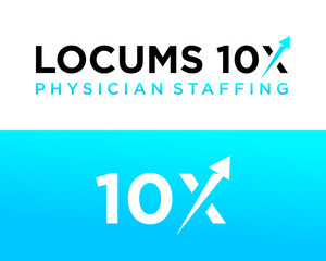 Logo design about the number 10, the letter X and an arrow pointing to the top right.