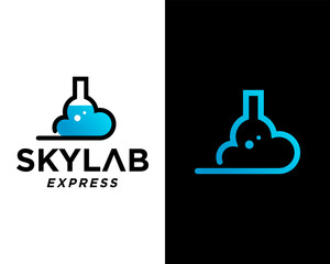 Laboratory bottle sign and cloud logo design.