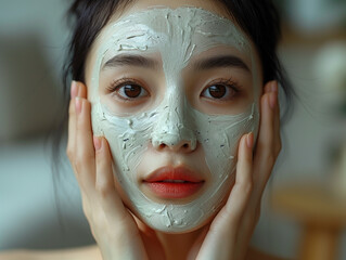 Fototapeta premium Beautiful korean young woman making treatment