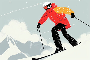 flat vector illustration of person skiing in the mountain