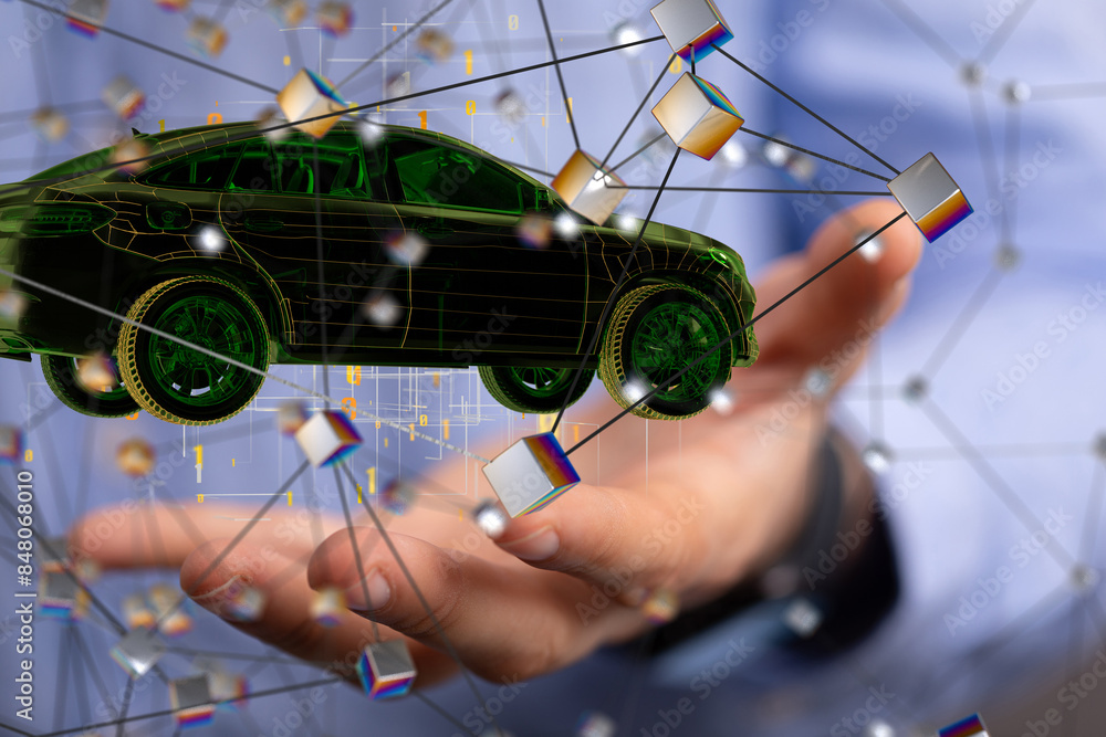 Aufkleber autonomous car with hud graphic of navigation system driving