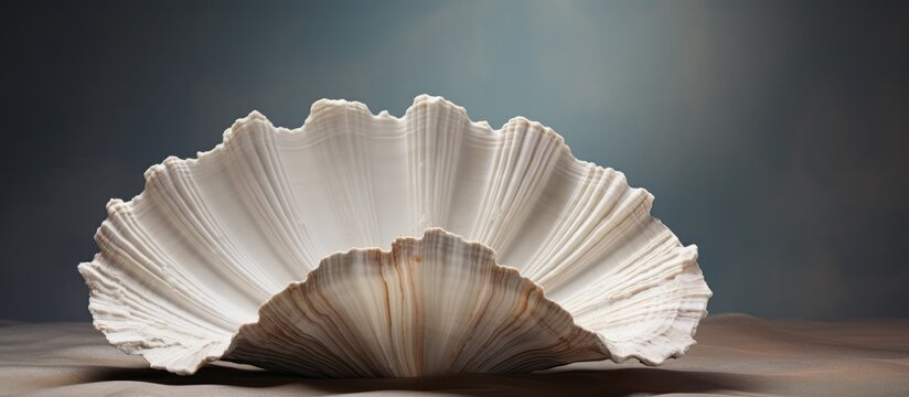 large clam shell giant clam skeleton seashell rough textured shell wavy edge seashell. Creative banner. Copyspace image