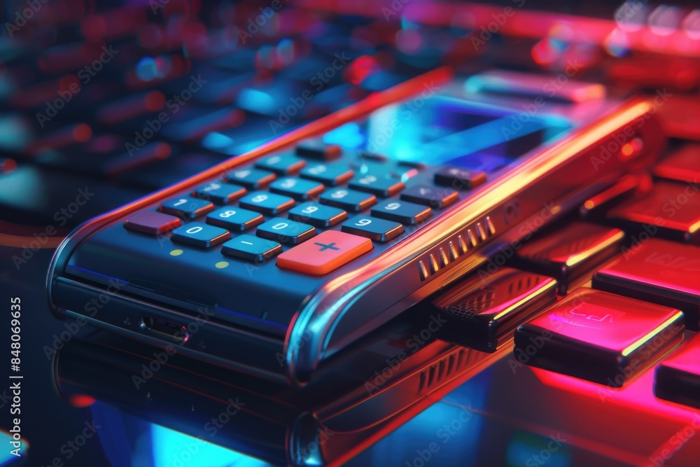 Aufkleber a phone sitting on a computer keyboard