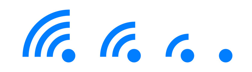 Set of vector Wi-Fi icon for communication, telecommunication. Communication wireless signal level wifi. Clipart illustration. Mobile bar status.