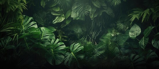 tropical green leaves background abstract nature jungle rainforest background. Creative banner. Copyspace image