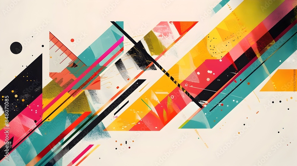 Poster dynamic geometric abstract colorful digital composition with vibrant shapes and patterns