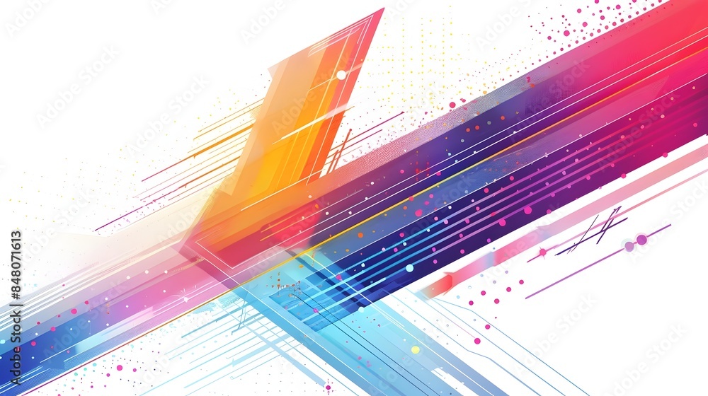 Poster vibrant geometric abstract motion digital artwork with colorful gradient beams and bursting rays