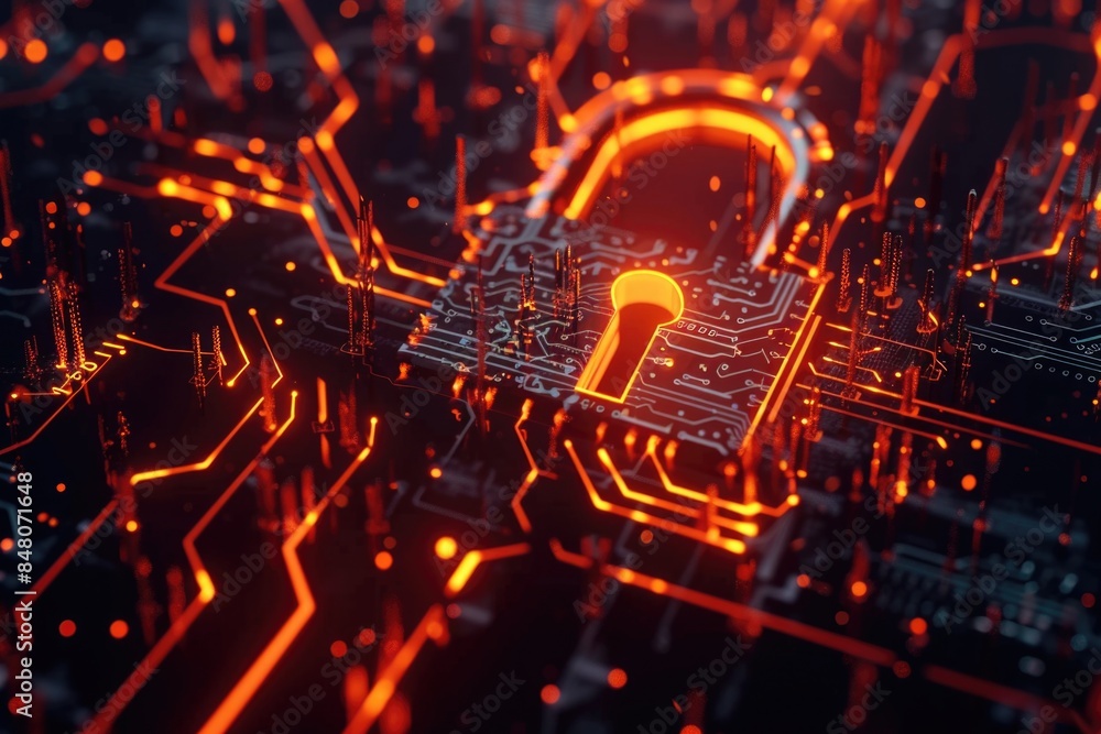 Poster A close-up view of a circuit board featuring a lock