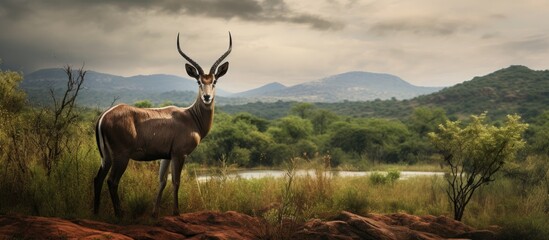 Saw this Waterbuck while visiting the famous Kruger National Park in South Africa. Creative banner. Copyspace image