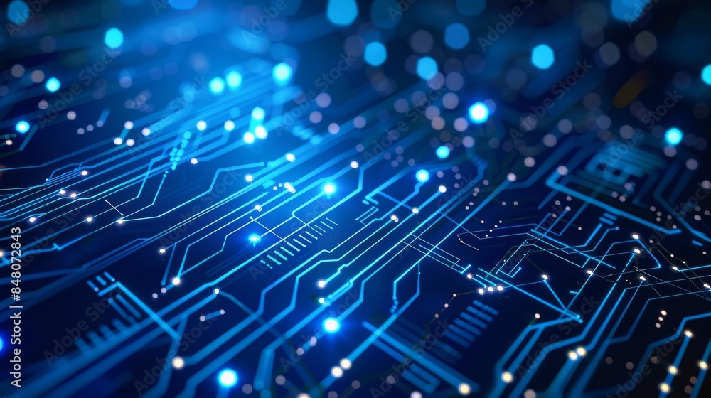 Poster abstract circuitry and digital transformation theme in a futuristic business tech background