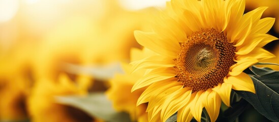 Fototapeta premium Closed up sunflower. Creative banner. Copyspace image