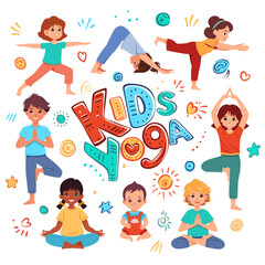 Kids Yoga square Banners Design Concept. Colorful kids yoga class