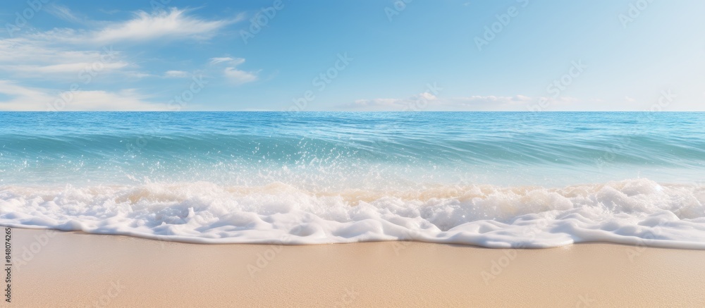 Poster sandy beach at the sea and sofe wave background. creative banner. copyspace image