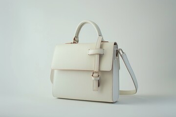A close-up shot of a white handbag with a strap on a white background, perfect for fashion or beauty product advertising