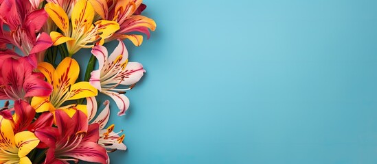 Obraz premium Bright Alstroemeria Indian Summer in flower. Creative banner. Copyspace image