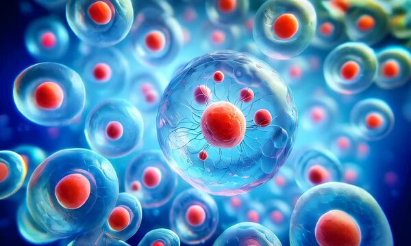 visualization of microscopic cells, showcasing their intricate structures and vibrant colors. beauty of cellular life, perfect for scientific and educational purposes