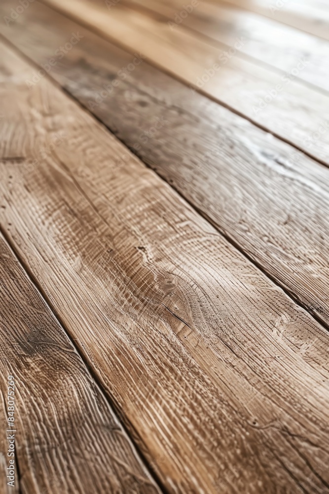Poster Close-up shot of a wooden floor with subtle scratches and worn-out finish, suitable for interior design or architecture context