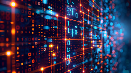 Obraz premium Innovative Digital Background Featuring Binary Code and Advanced AI Algorithms in Action, Highlighting Data Processing and Technological Advancements